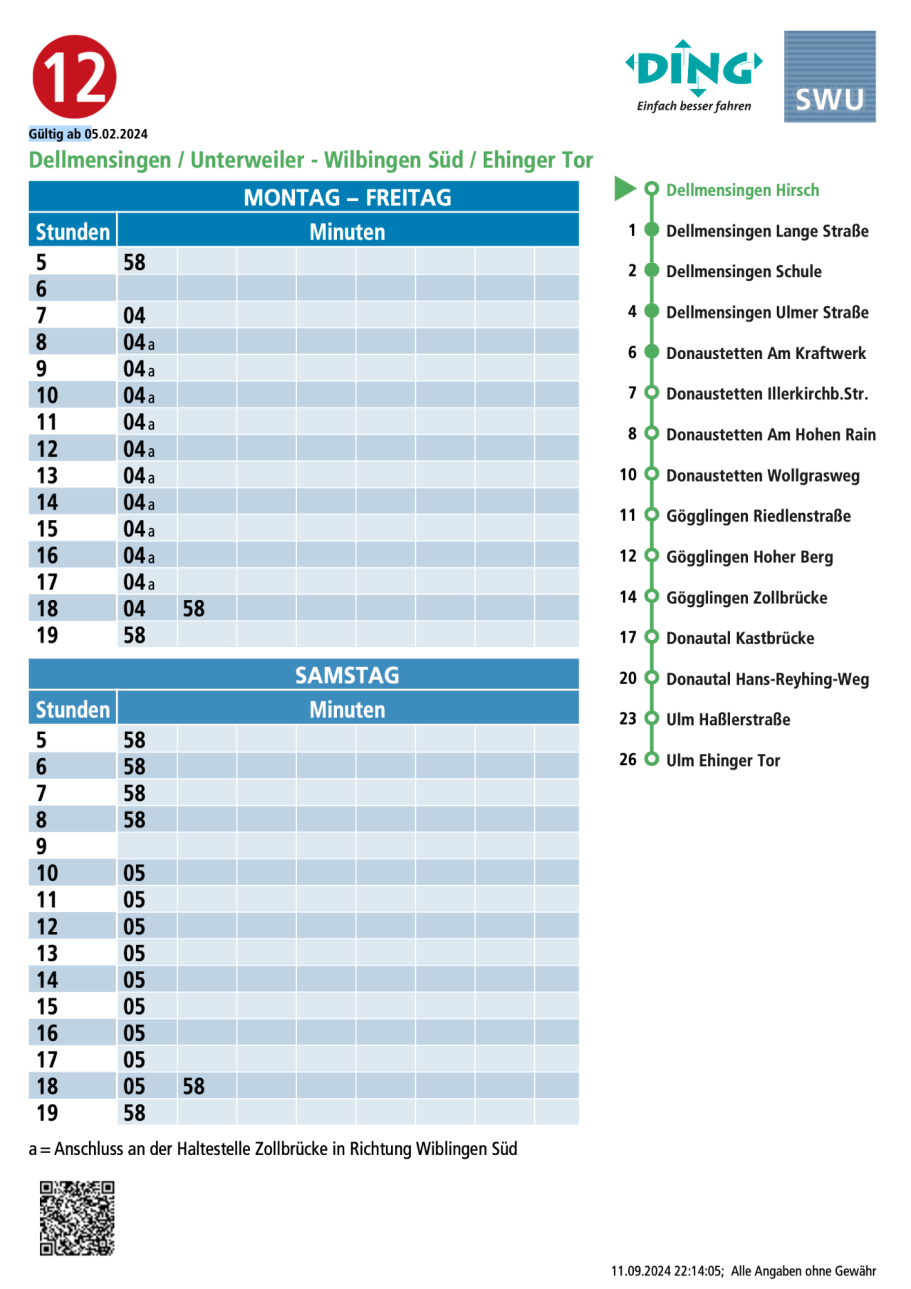Dellmensingen bis Ehinger Tor Linie 12: Ulm-Dellmensingen